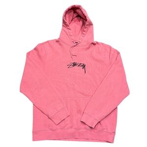 Stussy Retro Regular Fit Pullover Hoodie Sweatshirt Pink Men's Sz XL